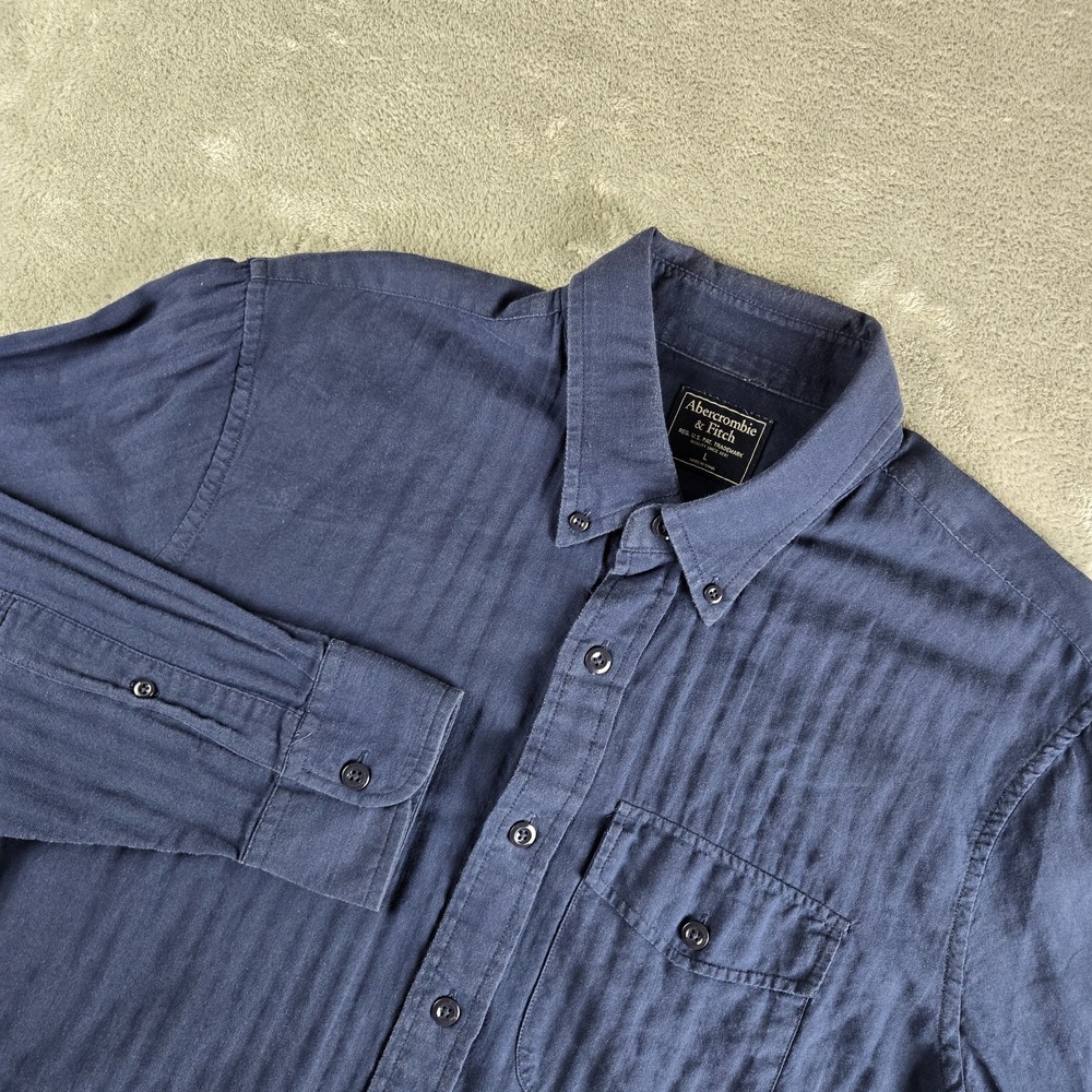 Abercrombie‎ & Fitch Shirt Mens Large Navy Blue Long Sleeve Casual Career Office